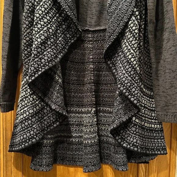 Sioni Gray & Black Drape Front Partial Open Knit Cotton Blend Sweater Cardigan M - Picture 4 of 6
